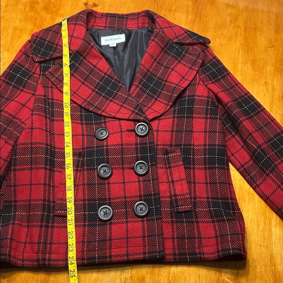 Merona Women’s Double-breasted Pea Coat Red Plaid Wool Lined Size Medium - Picture 4 of 9